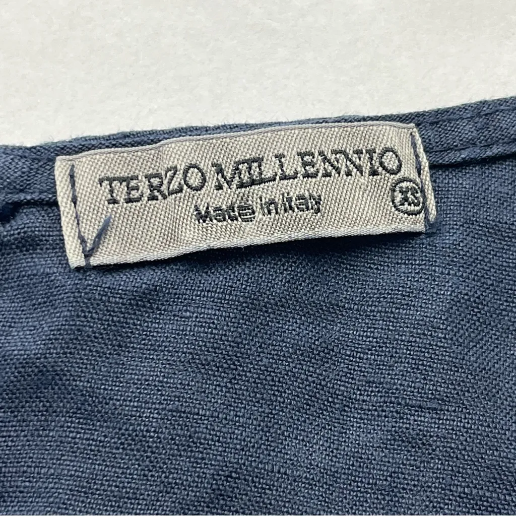 Terzo‎ Millennio 100% Linen Sleeveless Shift Dress Eyelet Hem Women Size XS Blue - Image 2