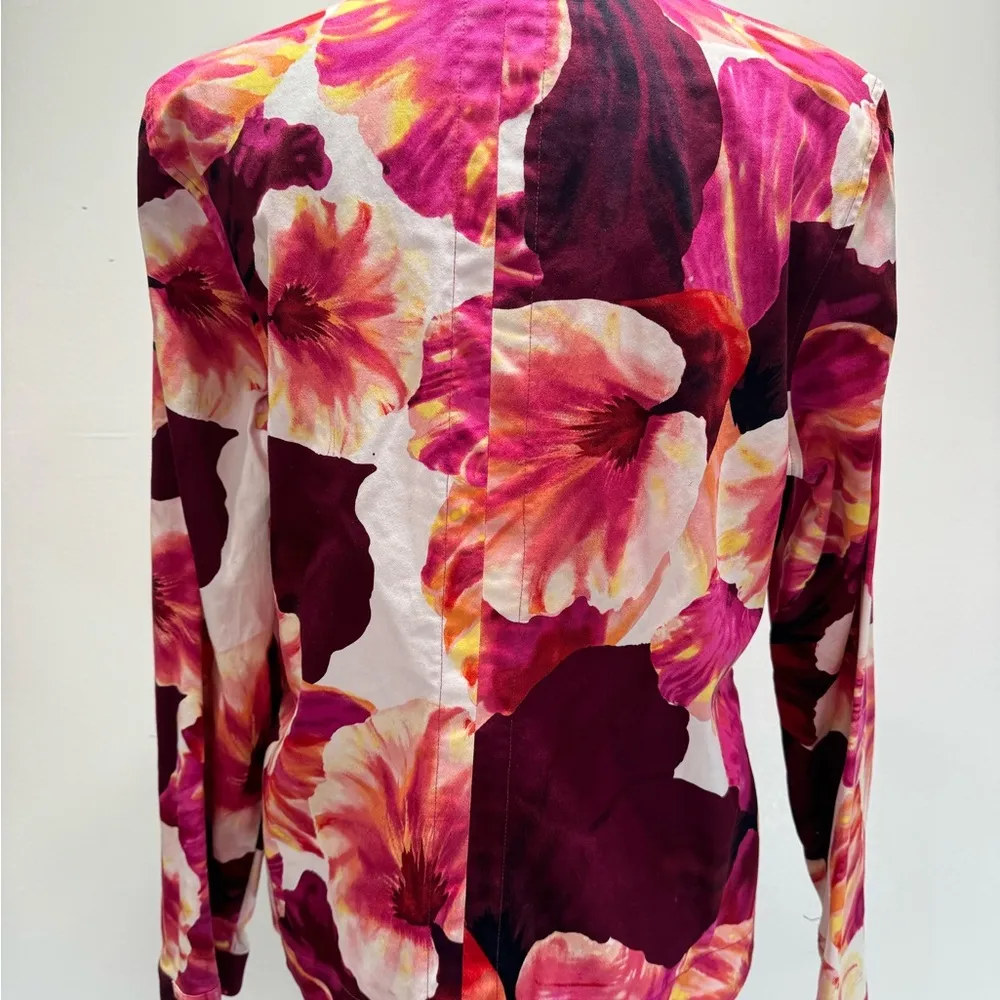 Chico’s Additions Bold Floral Print Button Front Shirt Jacket with Pockets 1/M - Image 5