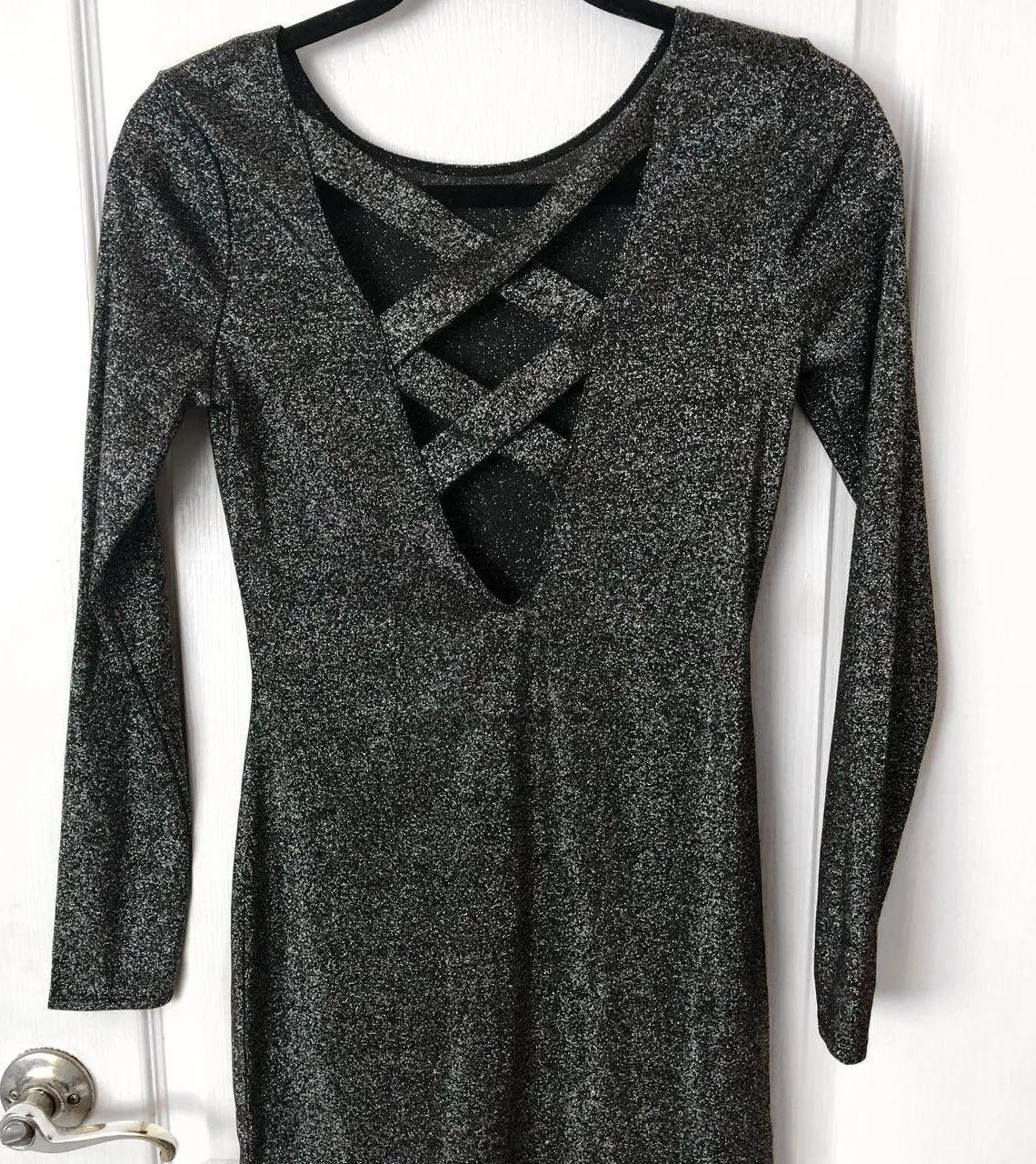 Silver Sparkly Open Criss Cross Back Bodycon Dress - Image 4