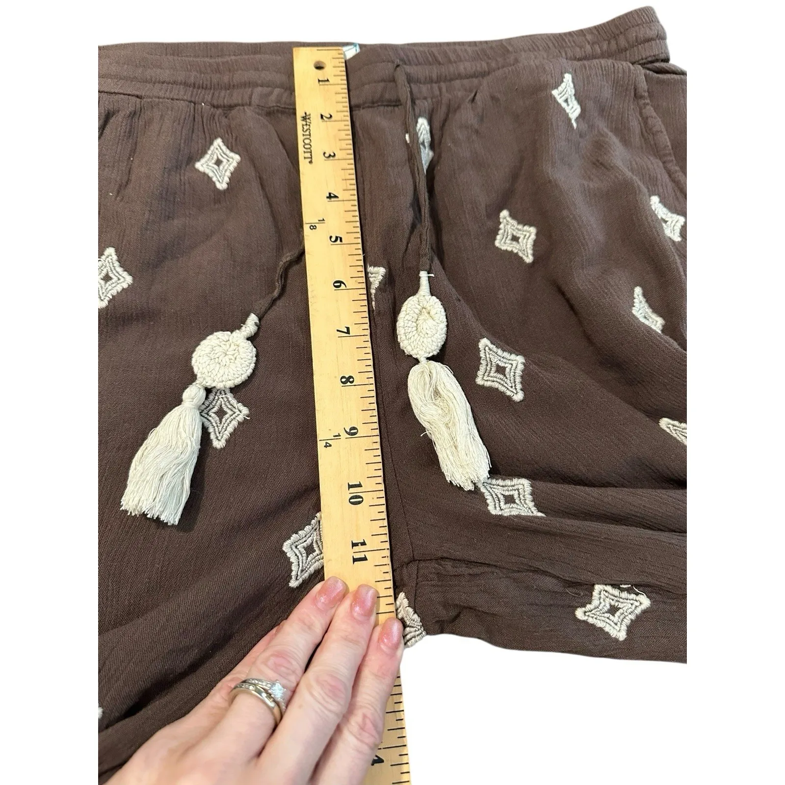 Sundance Le Meridien Embroidered Pants Women Medium Crop Brown Flowy Boho #B6-2 - Image 5
