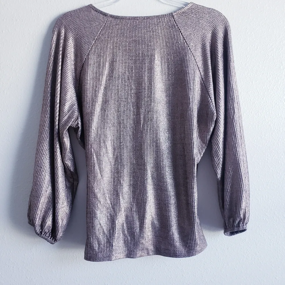 Anthropologie Luanne Shimmer Surplice 3/4 Sleeve Mock Wrap Blouse - Image 6