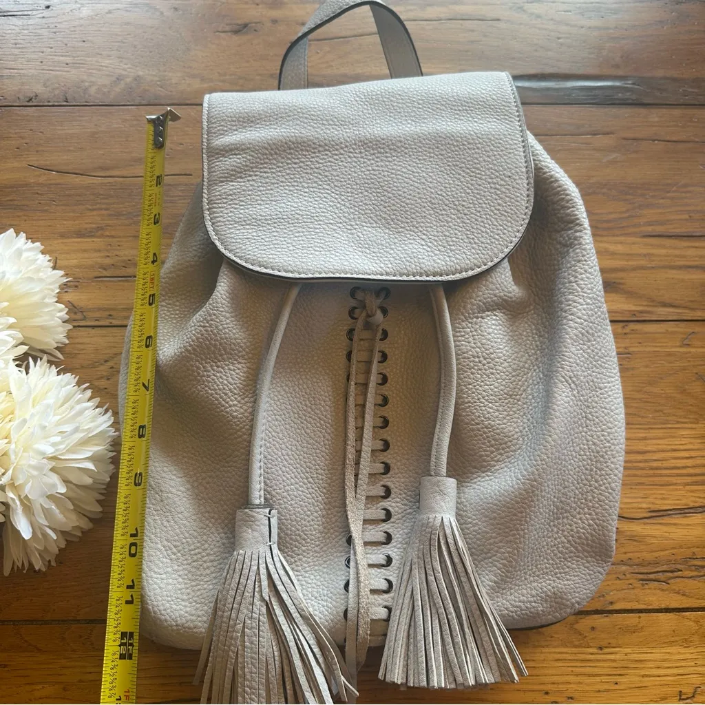 Rebecca Minkoff Cream Pebbled Leather Backpack with Lace Up and Tassel Detail - Image 2