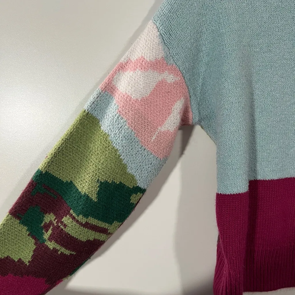 Wild Fable Y2K colorful mountain scenic sky knit crewneck sweater Sz L - Image 4