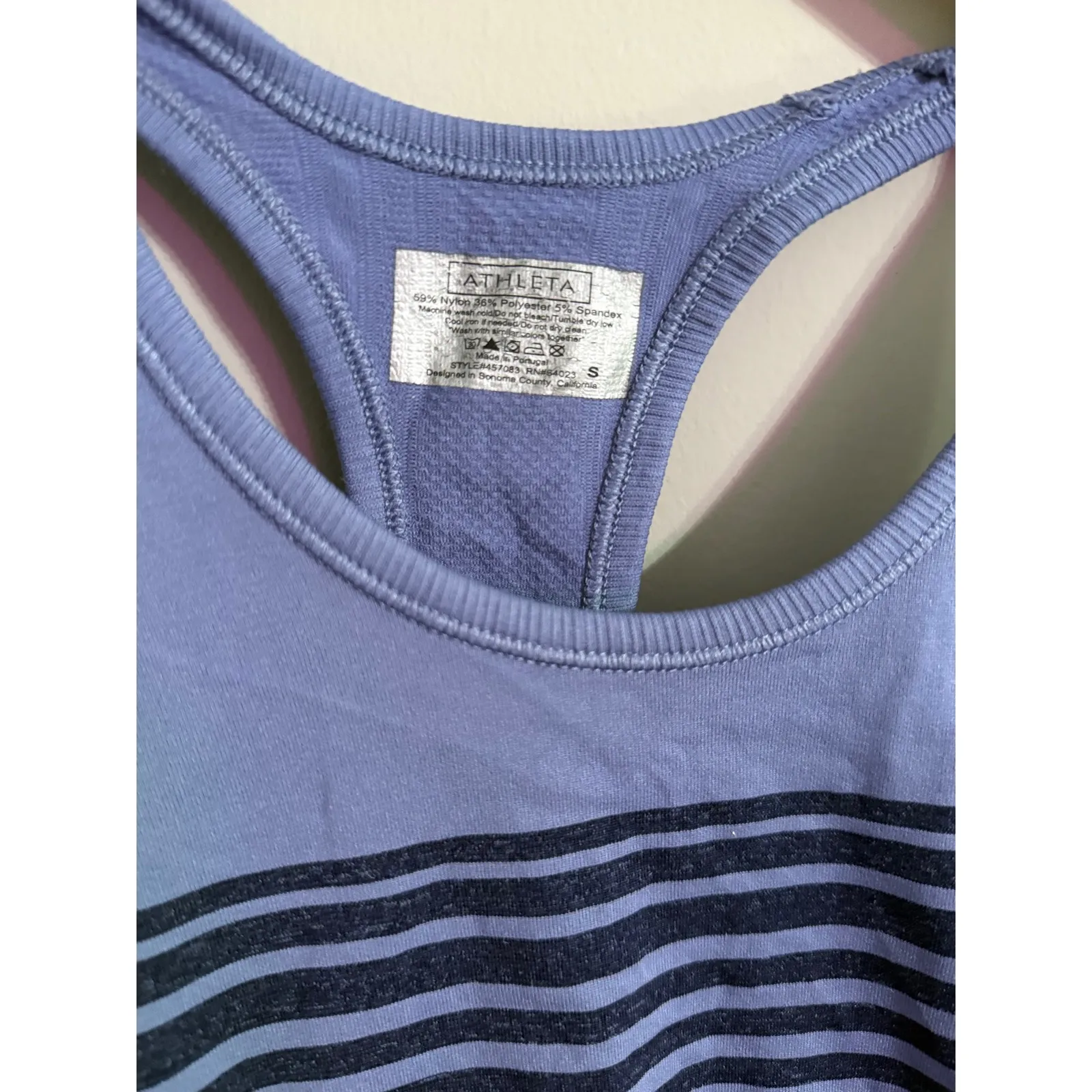 Athleta Blue Stripe Racerback Ruched Tank Top‎ Athletic Workout Gym Fitness - Image 3