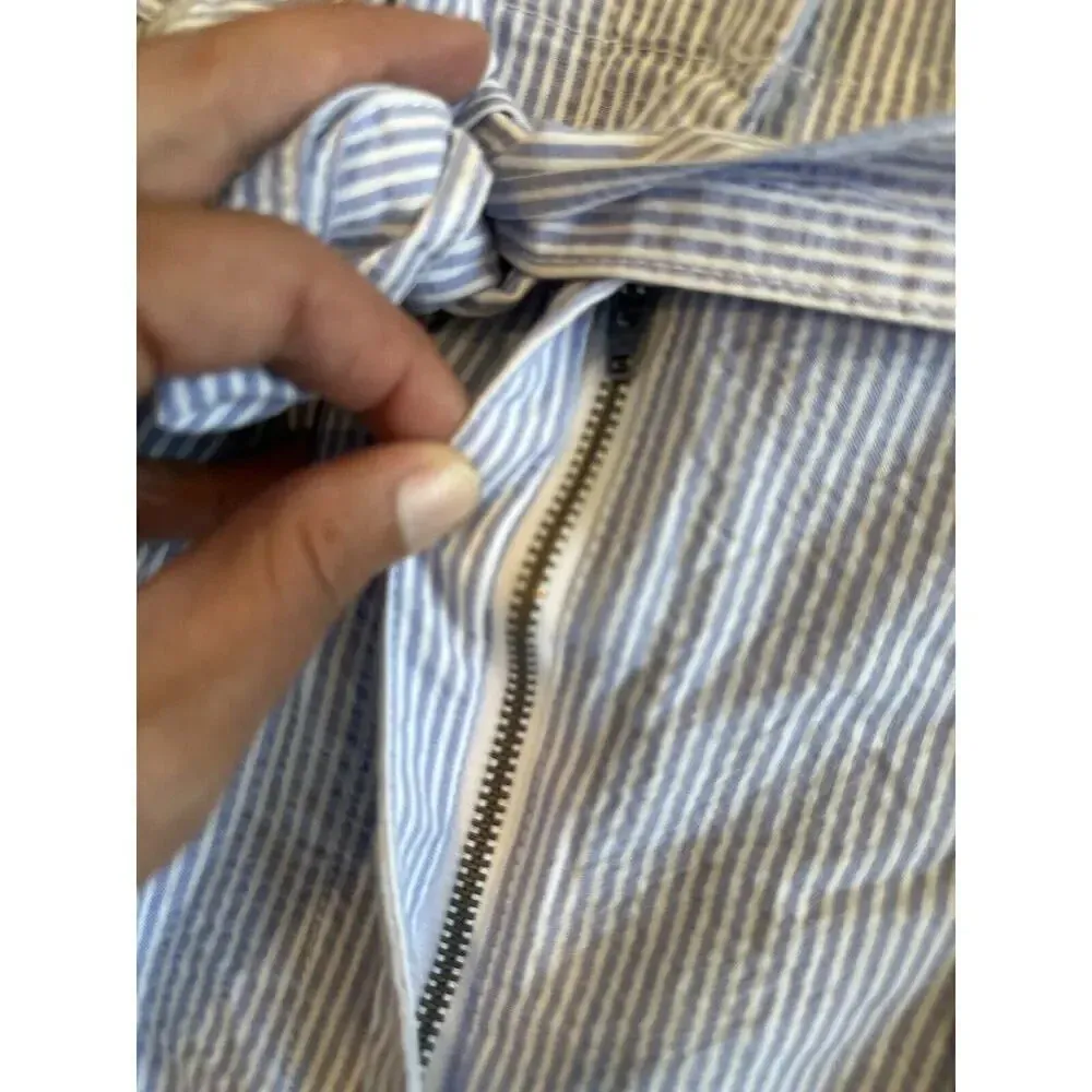 J.Crew Sack Style shorts Size 4 tie belt Blue & White Pin Stripes 1094 - Image 6