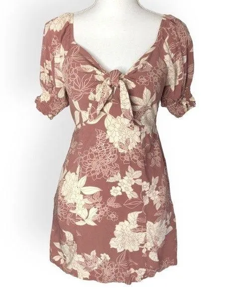 Mimi Chica Floral Tie Front Puff Sleeve Babydoll Mini Dress - Image 4