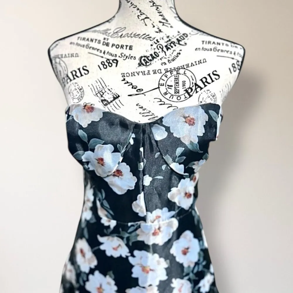 Lulus S Black White Floral Strapless Maxi Dress Bustier Organza Wedding Guest - Image 6