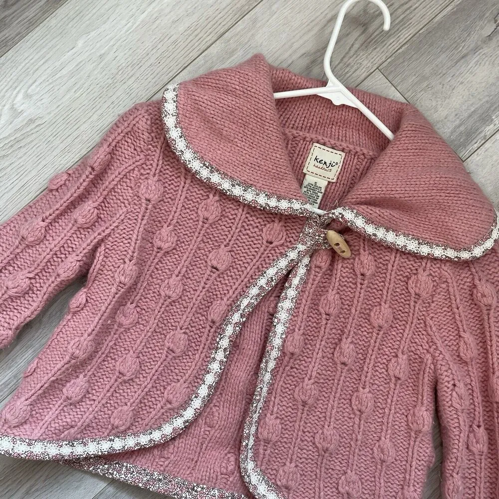 Kenji Handknit Carding bib collar crop sweater Pink small cottagecore coquette - Image 3