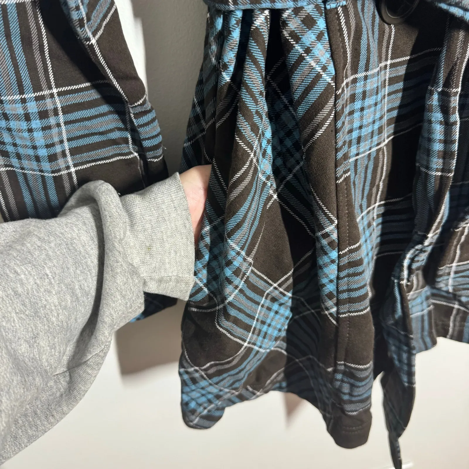 LA Kitty Y2K Hooded Jacket Juniors M Brown Blue Dead Stock Preppy Plaid Pocket Size M - Image 5