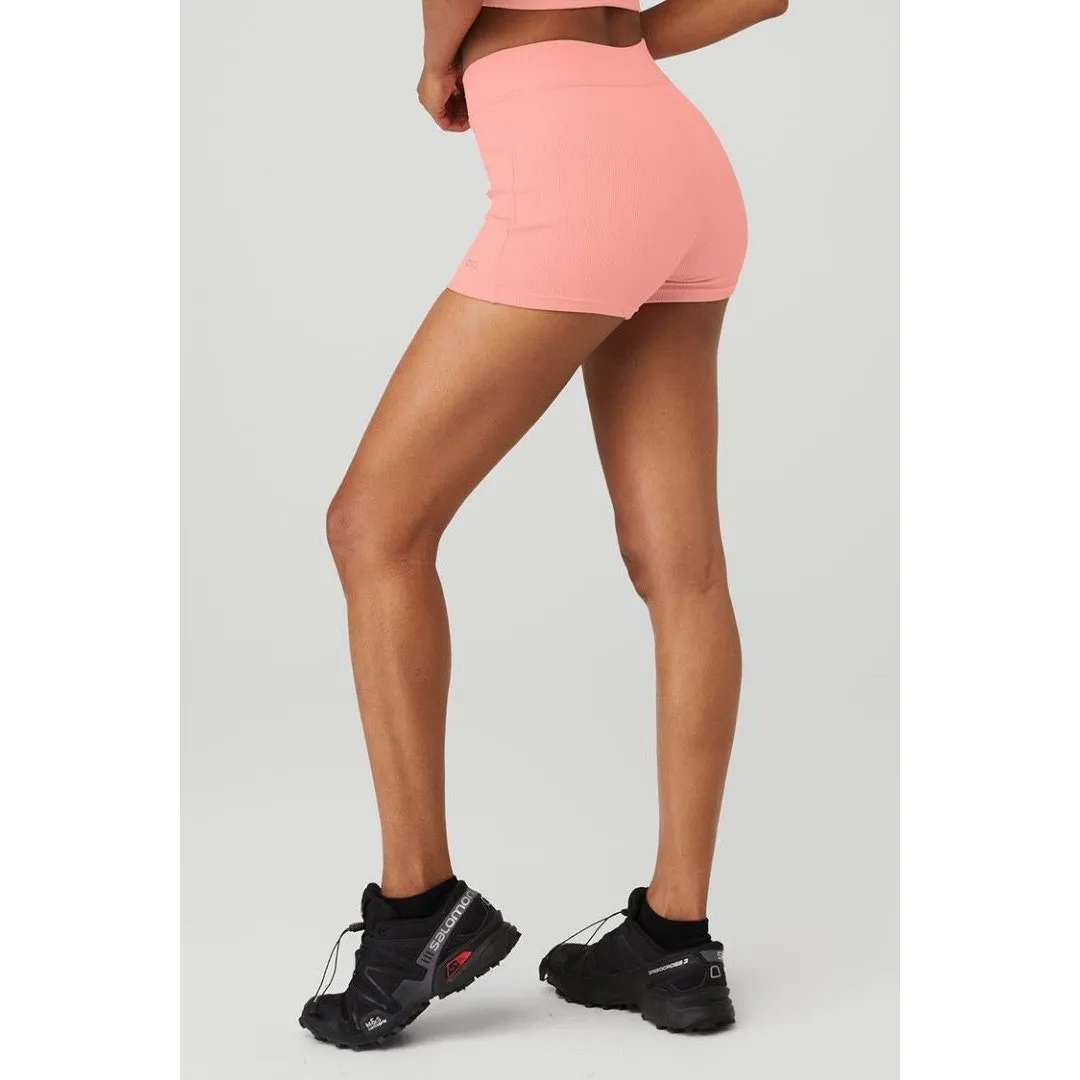 Alo Women’s Goddess Ribbed High-Waist Hot Short Strawberry Lemonade Size Small - Image 9