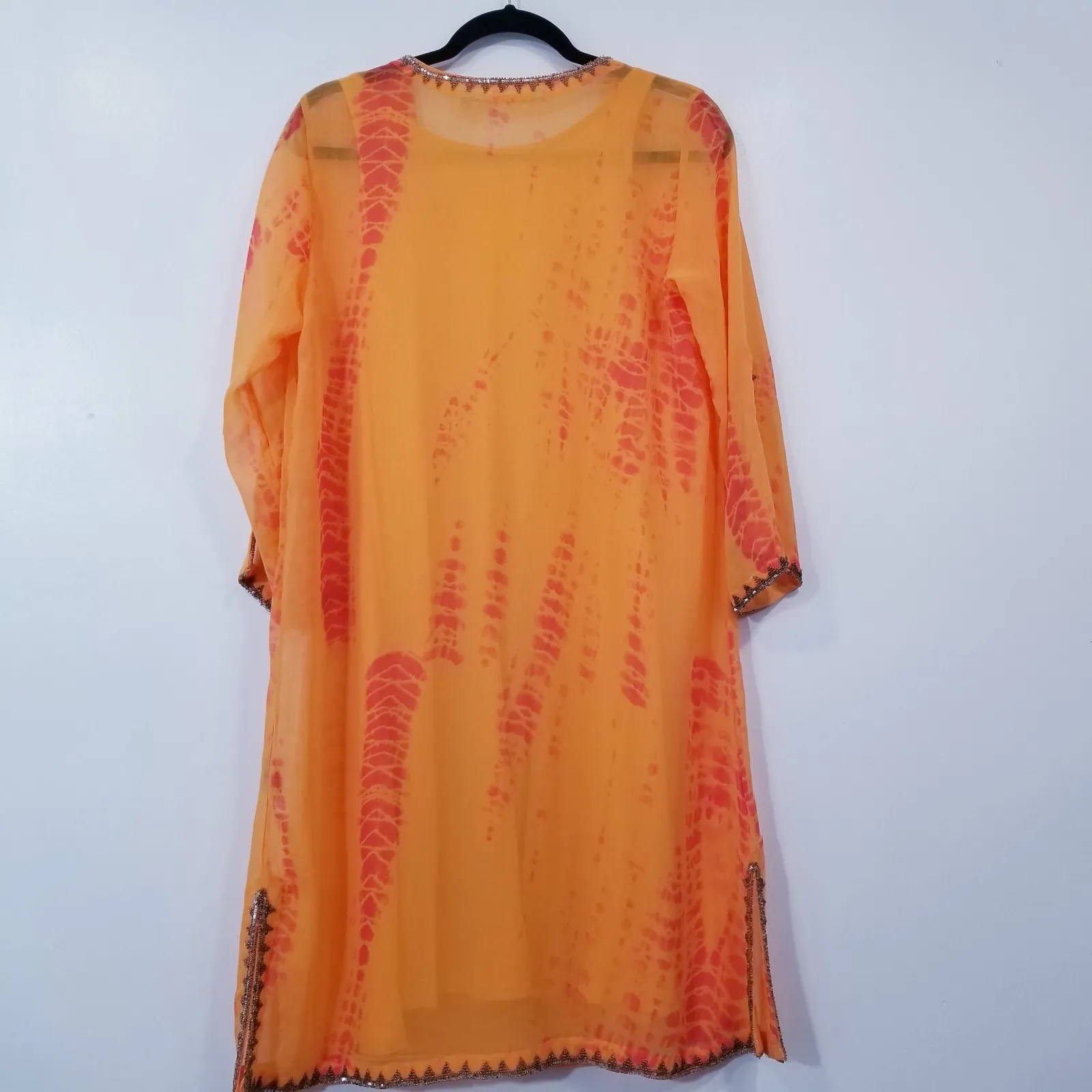 Soft Surroundings Parfair Caftan in Orange Tie-Dye with Beaded Embellishments - Image 3