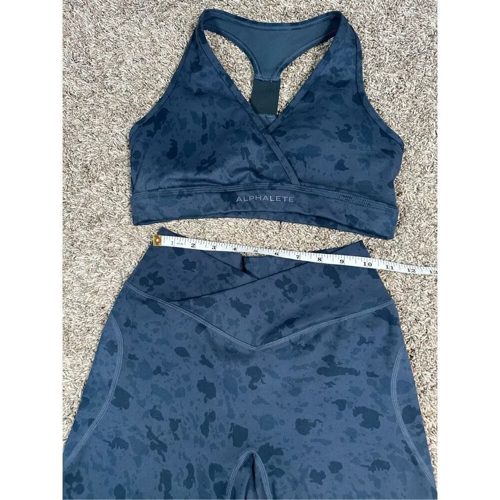 Alphalete Blue Pebble Print Surface Wrap Bra / Core Stride Short 5" Set Size S - Image 10