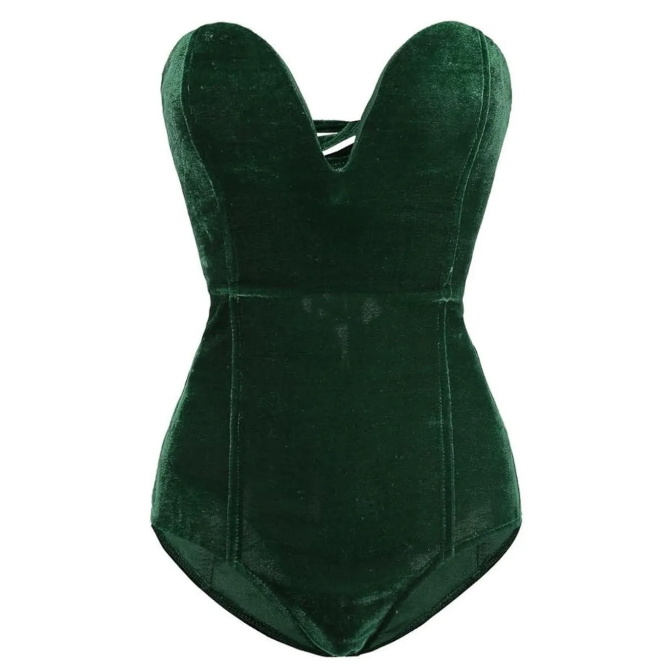 NWT Velvet Sweetheart Neck Strapless Bodysuit Bustier Top Cross Back Small Green Size M - Image 3