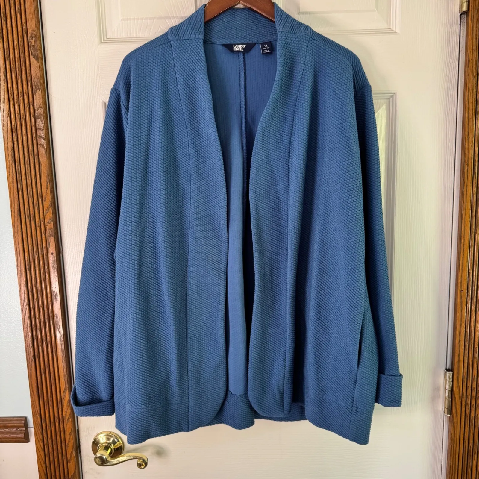 Lands' End Quilted Open‎ Front Cardigan Jacket Comfy Casual Blue 1X - Image 11