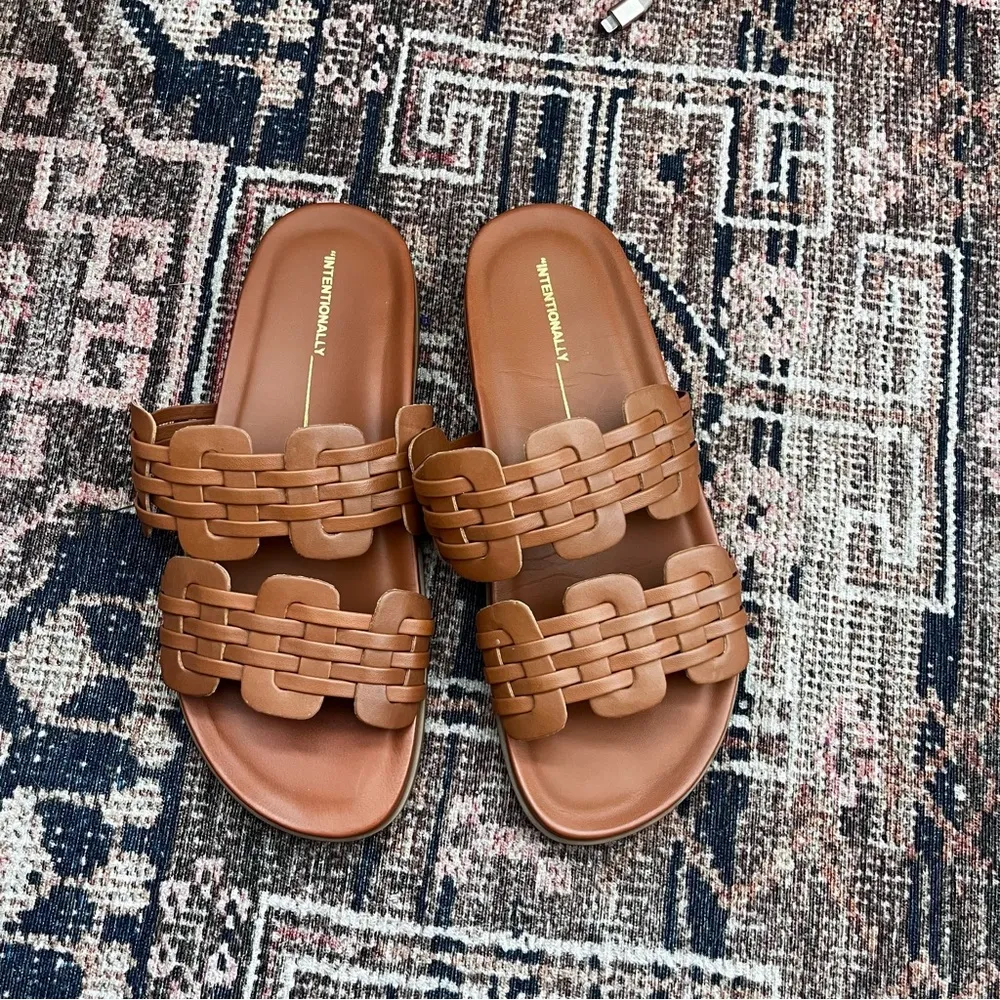 Intentionally Blank Brian Tan Brown Leather Slide Sandals 39 / US 8.5 - Image 8