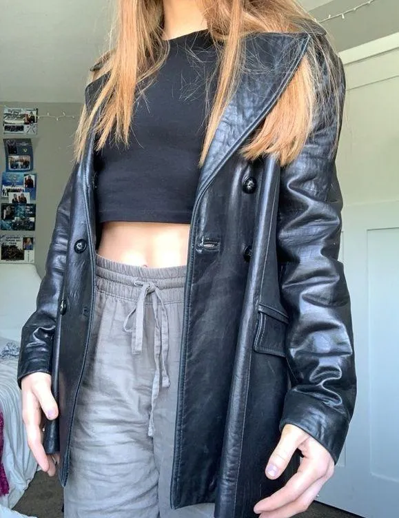 Jacket Black Lamb Skin Leather Button Coat - Image 3