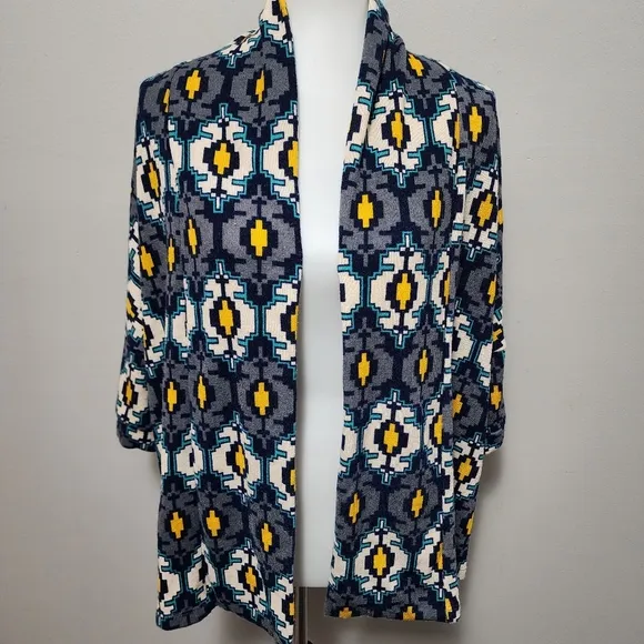 Fantastic Fawn Gray & Blue Aztec Open Front Cardigan Size Small - Image 1