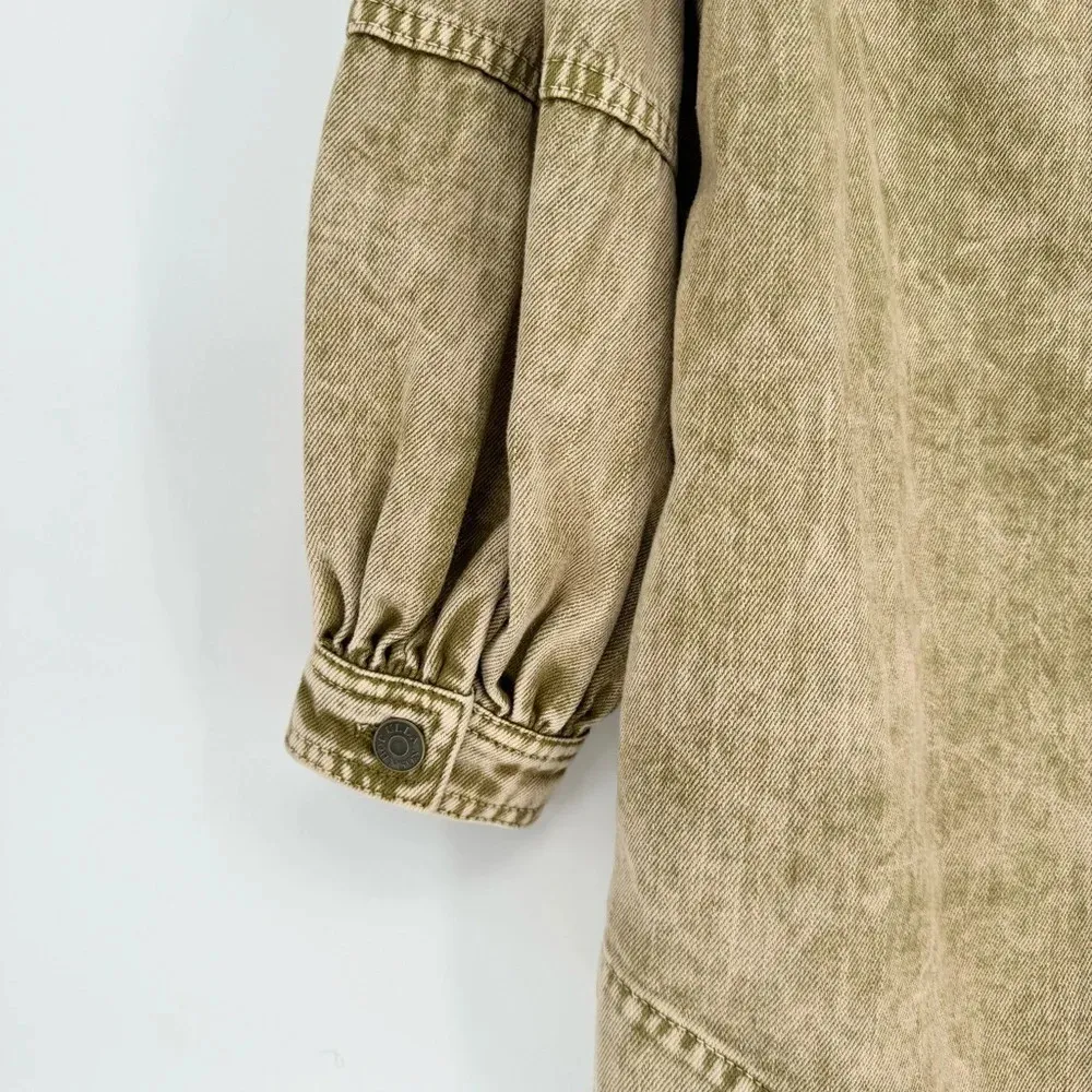 Ulla Johnson Wesley Cotton Denim Tunic Mini Dress 0 Oasis Khaki Balloon Sleeve - Image 10