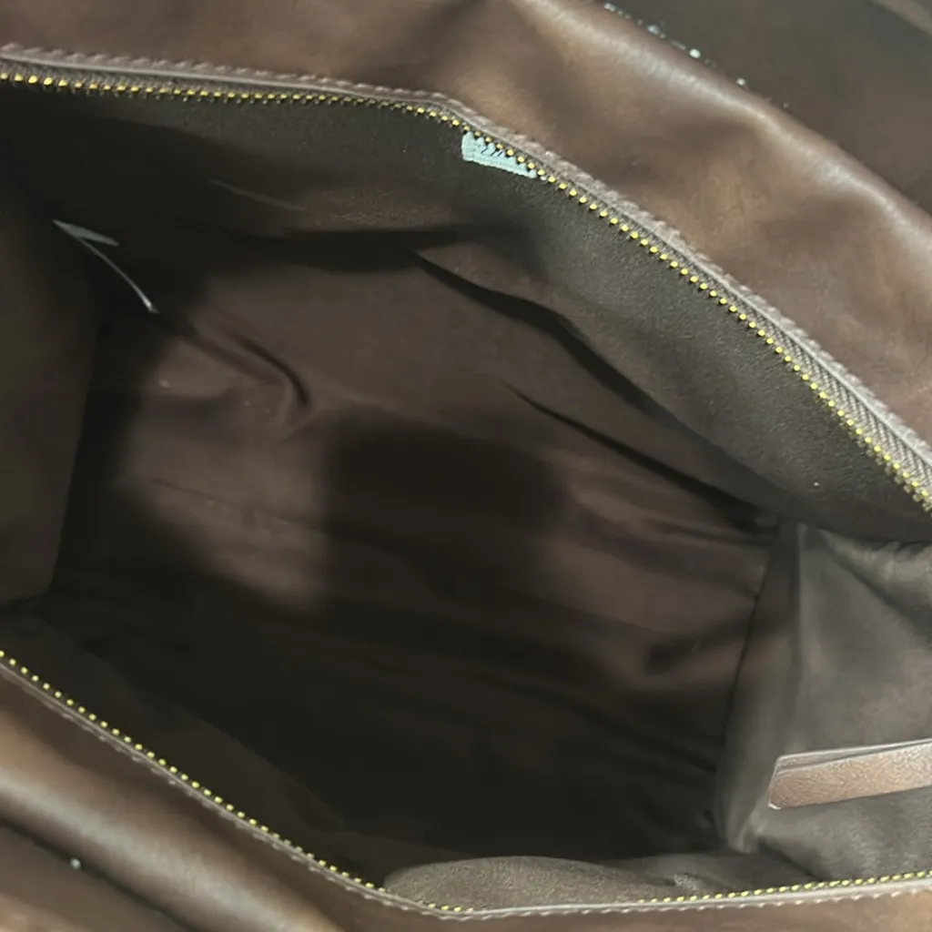 Universal Thread Large Zip Top Closure Tote Handbag Faux Leather Brown - Image 7