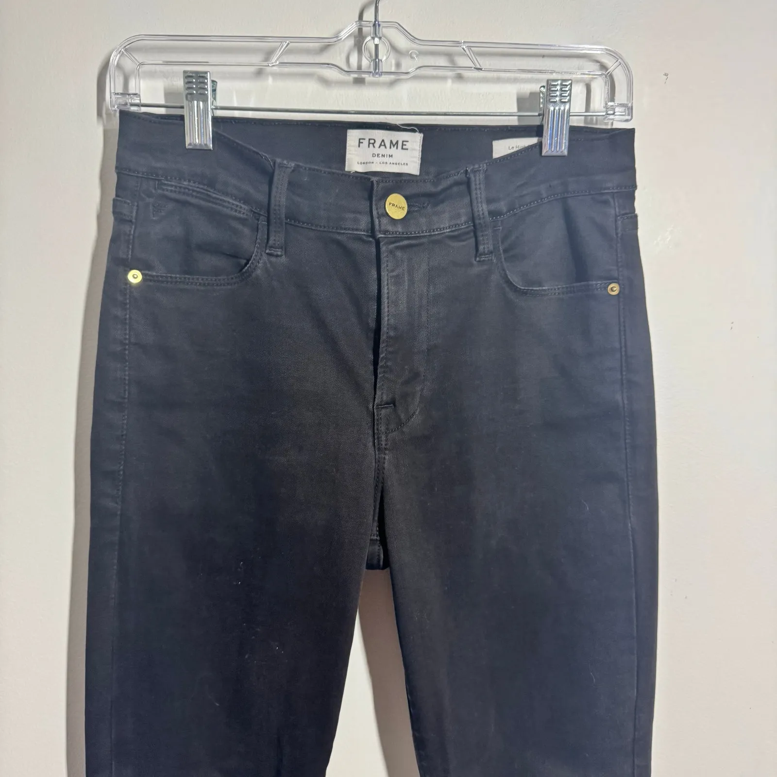 Frame Le High Skinny Jeans Women 27 Black Fringe Hem Boho Minimal Modest - Image 4