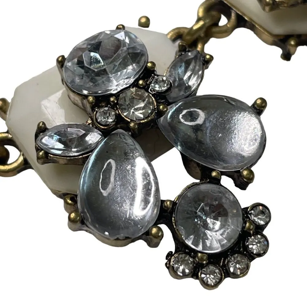 Vintage Milk Glass Bib Necklace Statement Jewelry Mid Century Modern MCM u Gold - Image 2