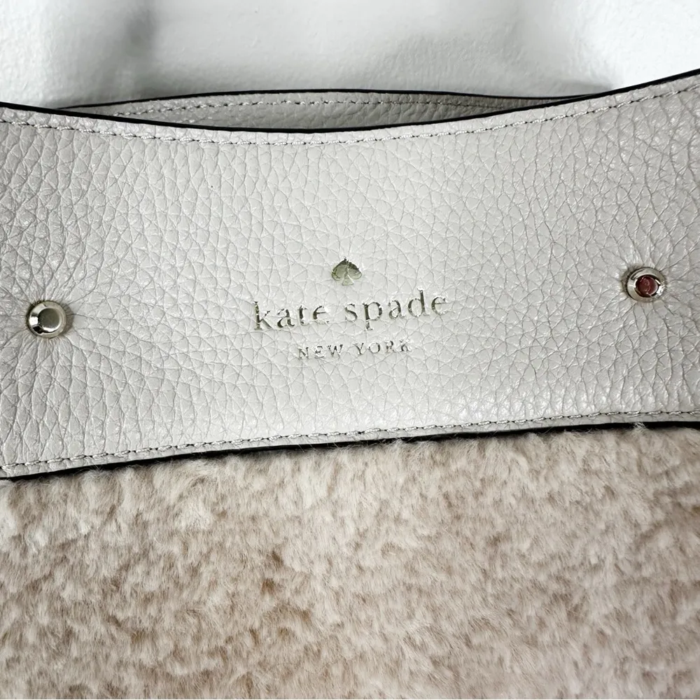 Kate Spade Marti Faux Shearling Bucket Bag Purse Tan Neutral - Image 2