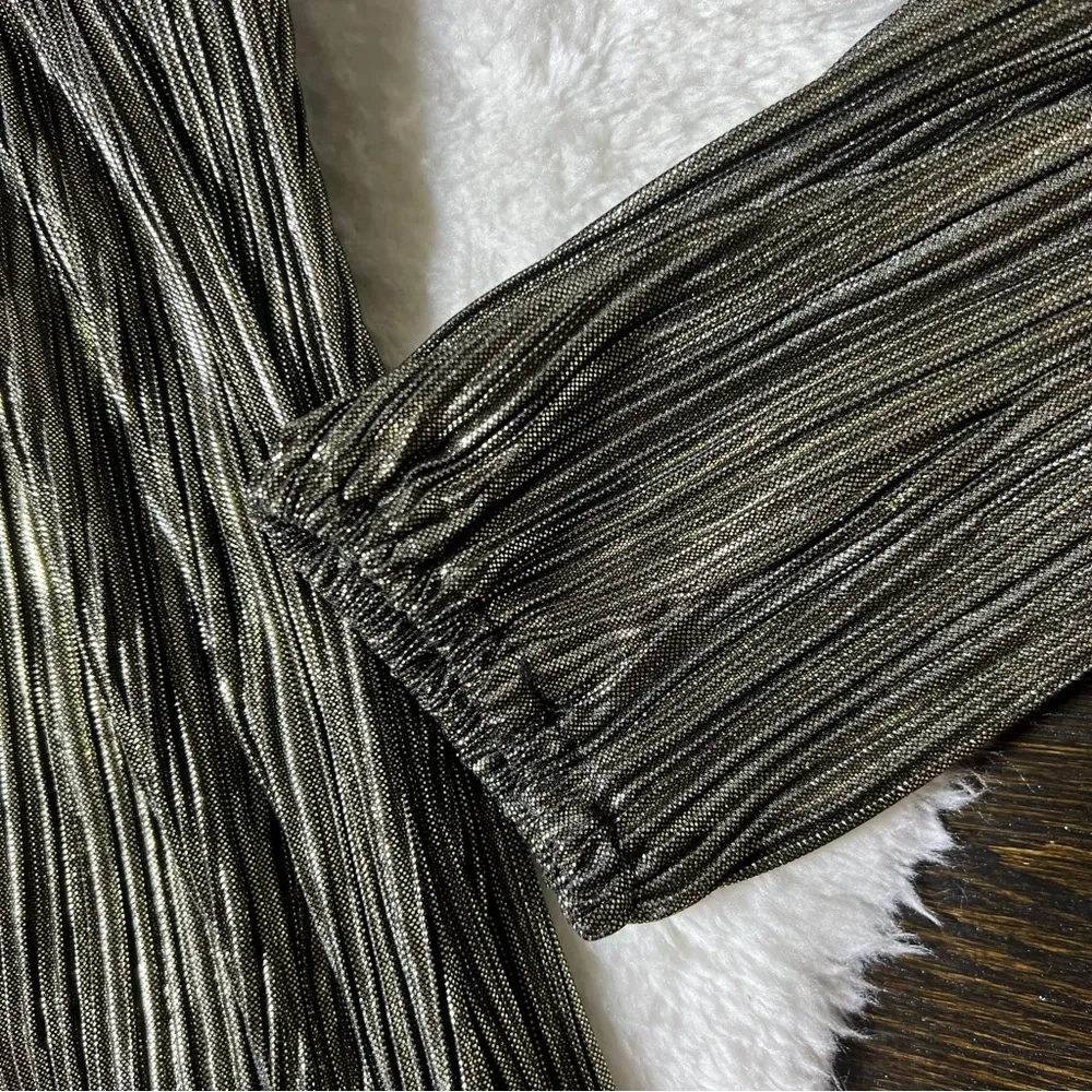 Lulu’s Plisse and Thank You Gold Pleated Long Sleeve Backless Romper - Image 7