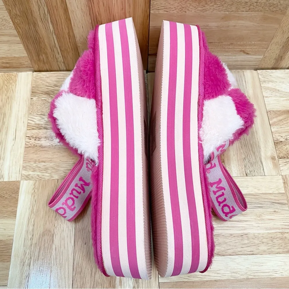 MUDD Stormy Fuchsia/White Fuzzy Elastic Slingback Slides Platform Slippers Sz 9 - Image 7