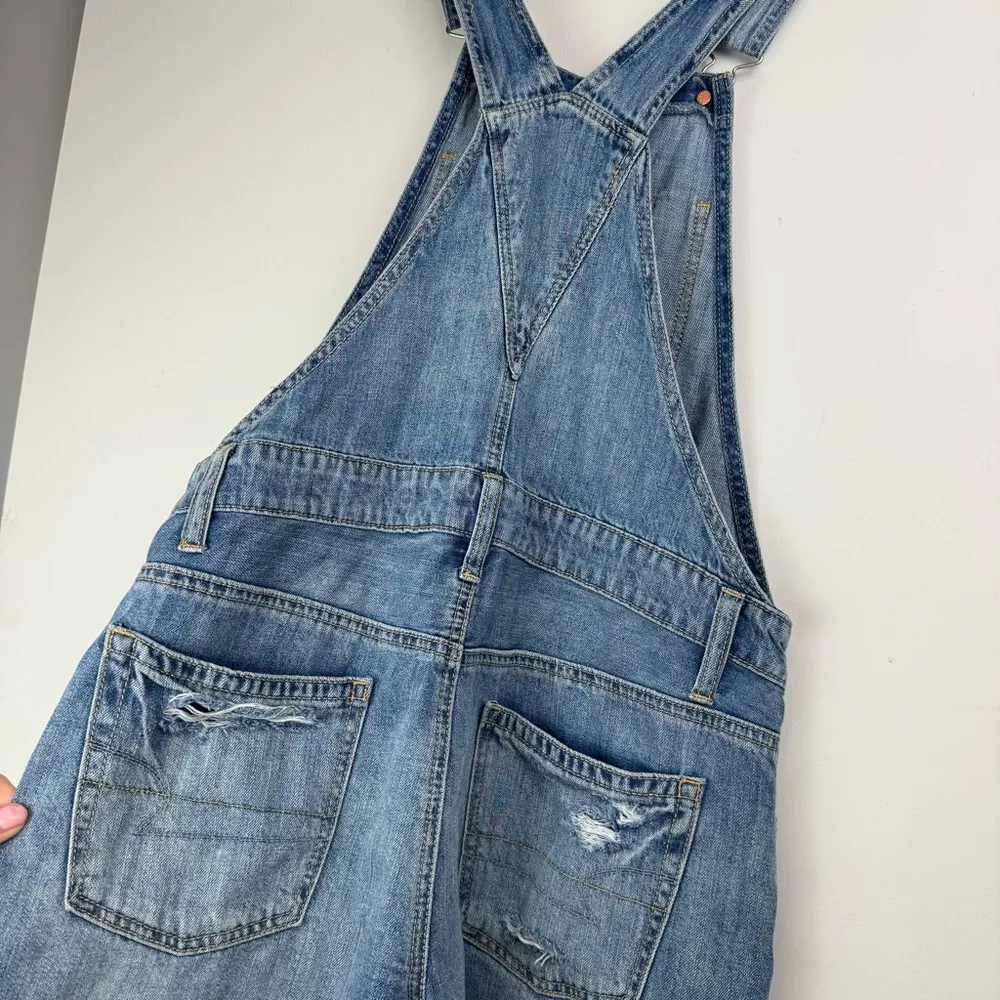 American Eagle Womens Shortalls Sz XS Light Medium Wash Distressed Relaxed Fit - Image 11