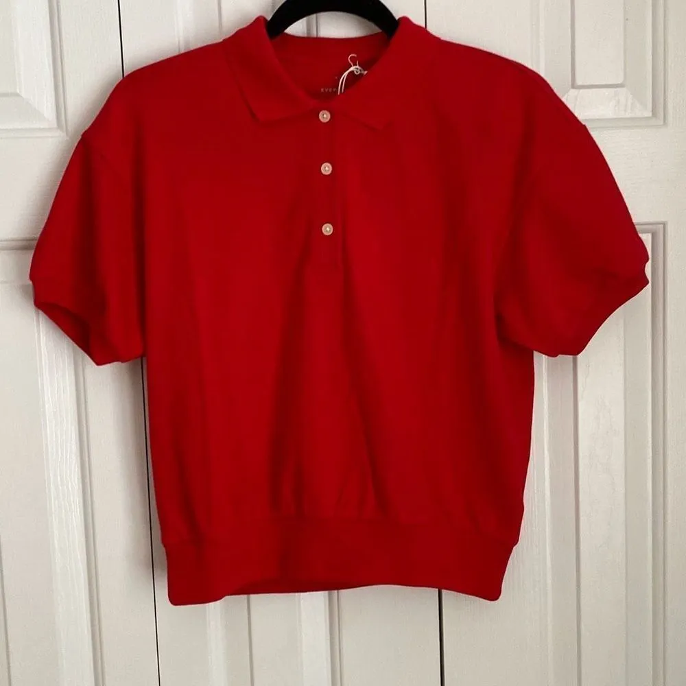 Everlane  The Oversized Polo Shirt Top Cotton Goji Berry Red Size S NWT - Image 4
