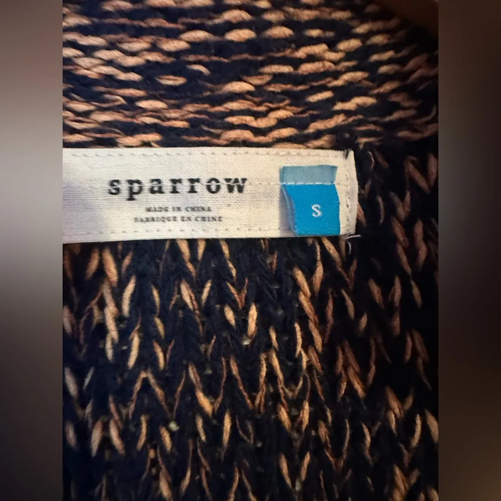Anthropologie / Sparrow | Marled Peat Open Fringe Navy/Gold Cardigan, Size S - Image 5