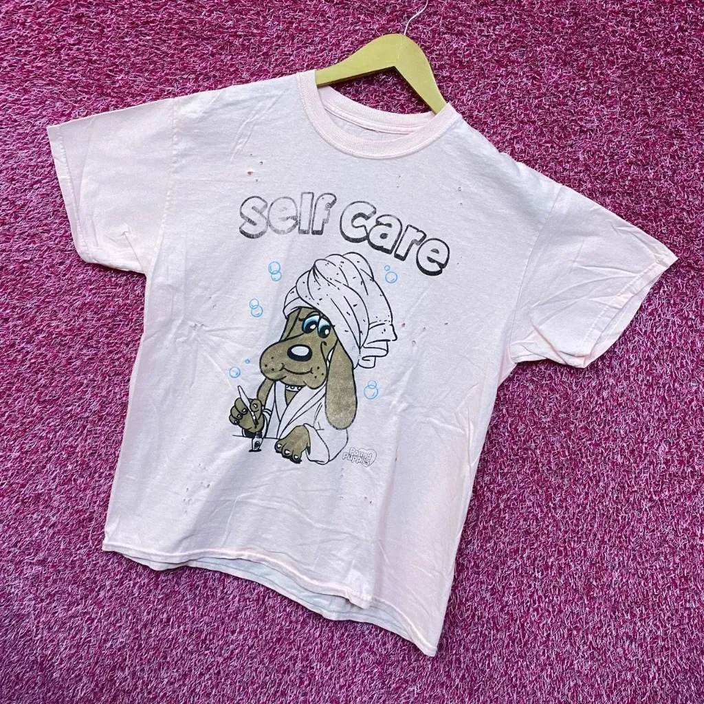 Self Care Dog Spa Distressed Pound Puppies TV Series Tee M/L - Image 3