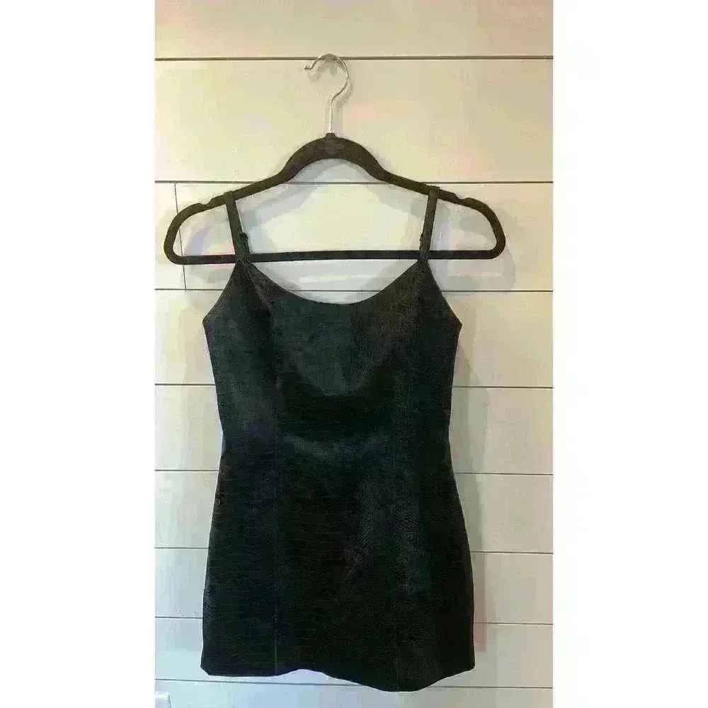 NWT Misha Hildegard Croc Embossed Faux Leather Mini Dress, size 6 Black - Image 5