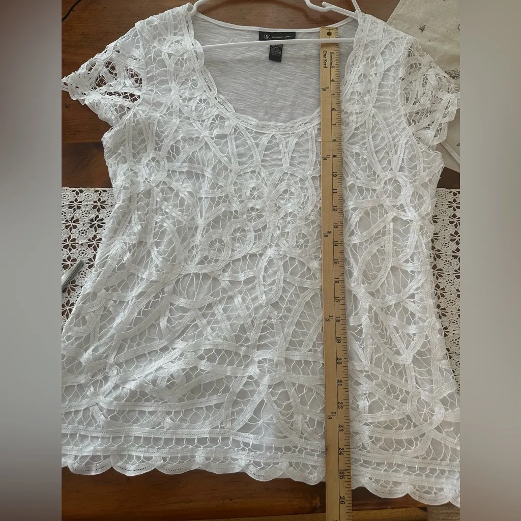 INC  International Concepts XL Brattenburg Cotton Lace overlay top blouse . - Image 5
