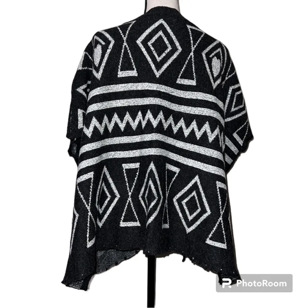 LOFT sz small shrug poncho sweater open front aztec pattern wool blend see pics - Image 4