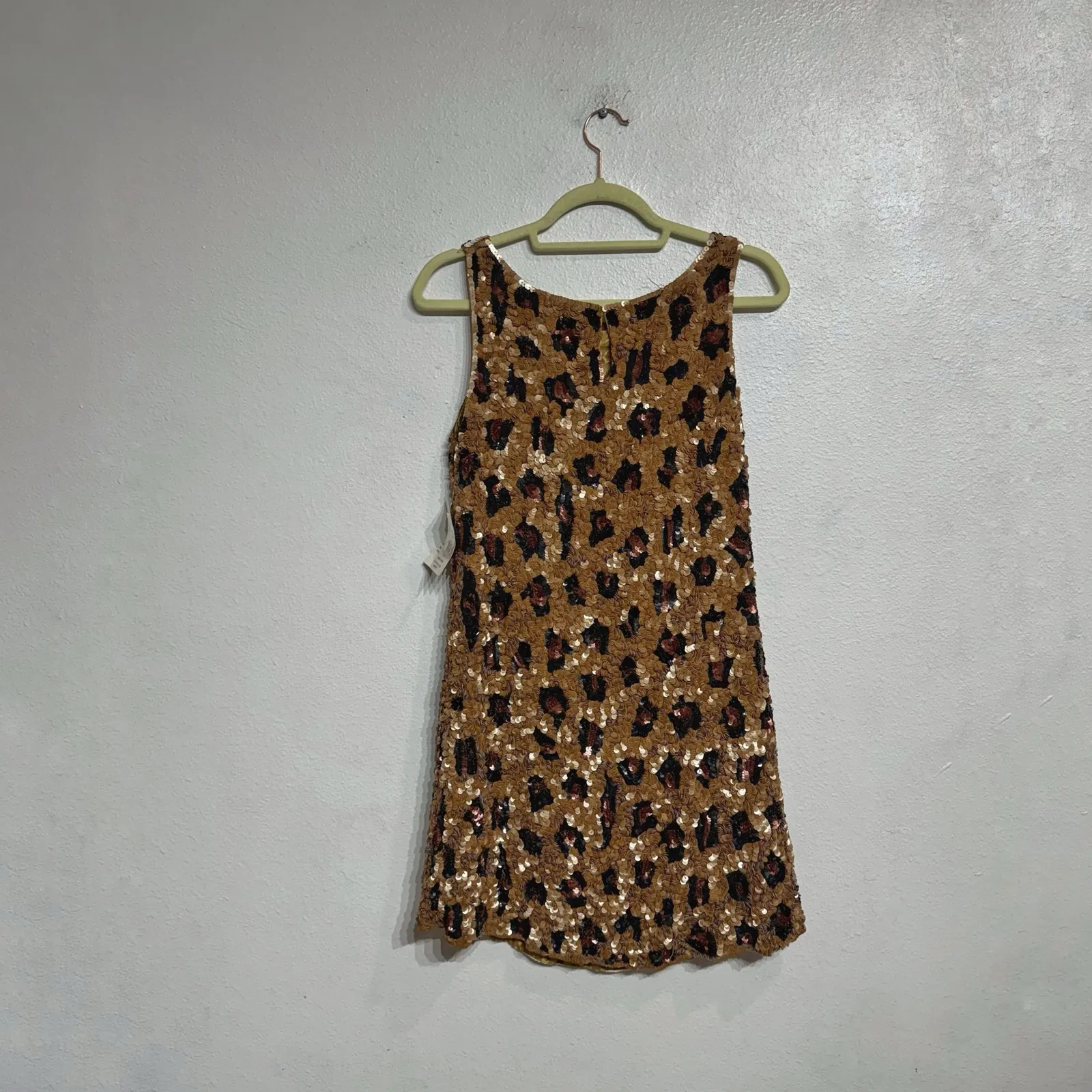 Just Fabulous Animal Print Sequin Vintage Mini Dress Sz 8 NWT Brown - Image 10
