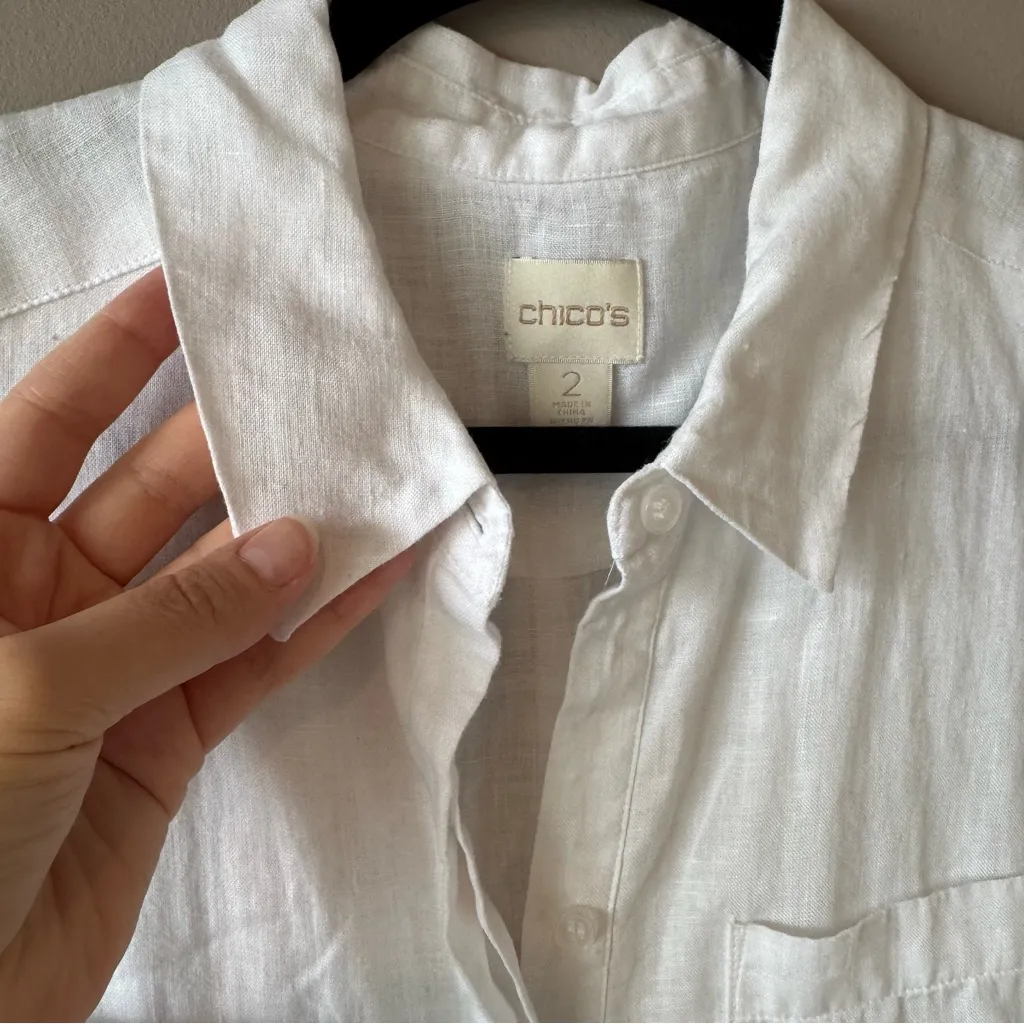 Chico’s Women’s 100% Linen Sleeveless Long Button Down Tunic Blouse Size‎ 2 - Image 3