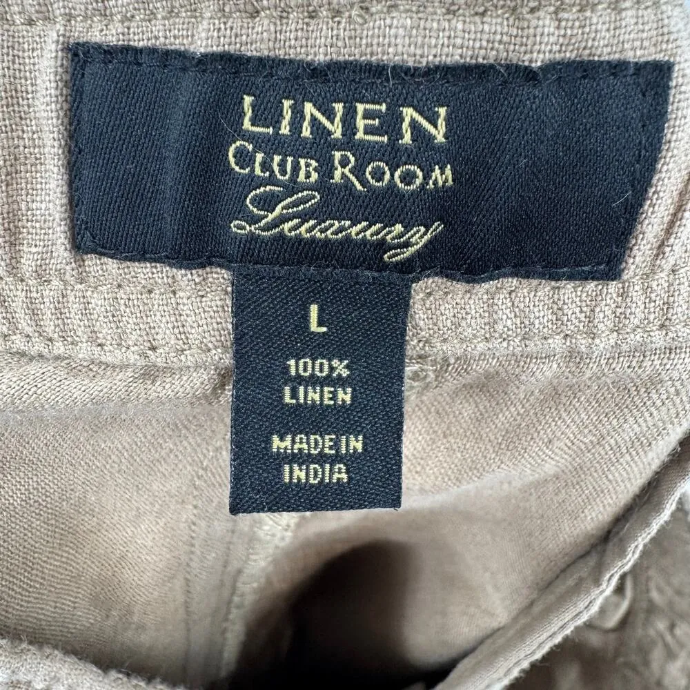 Club Room Luxury linen pants women's L straight elastic waist lagenlook tan Size L - Image 8