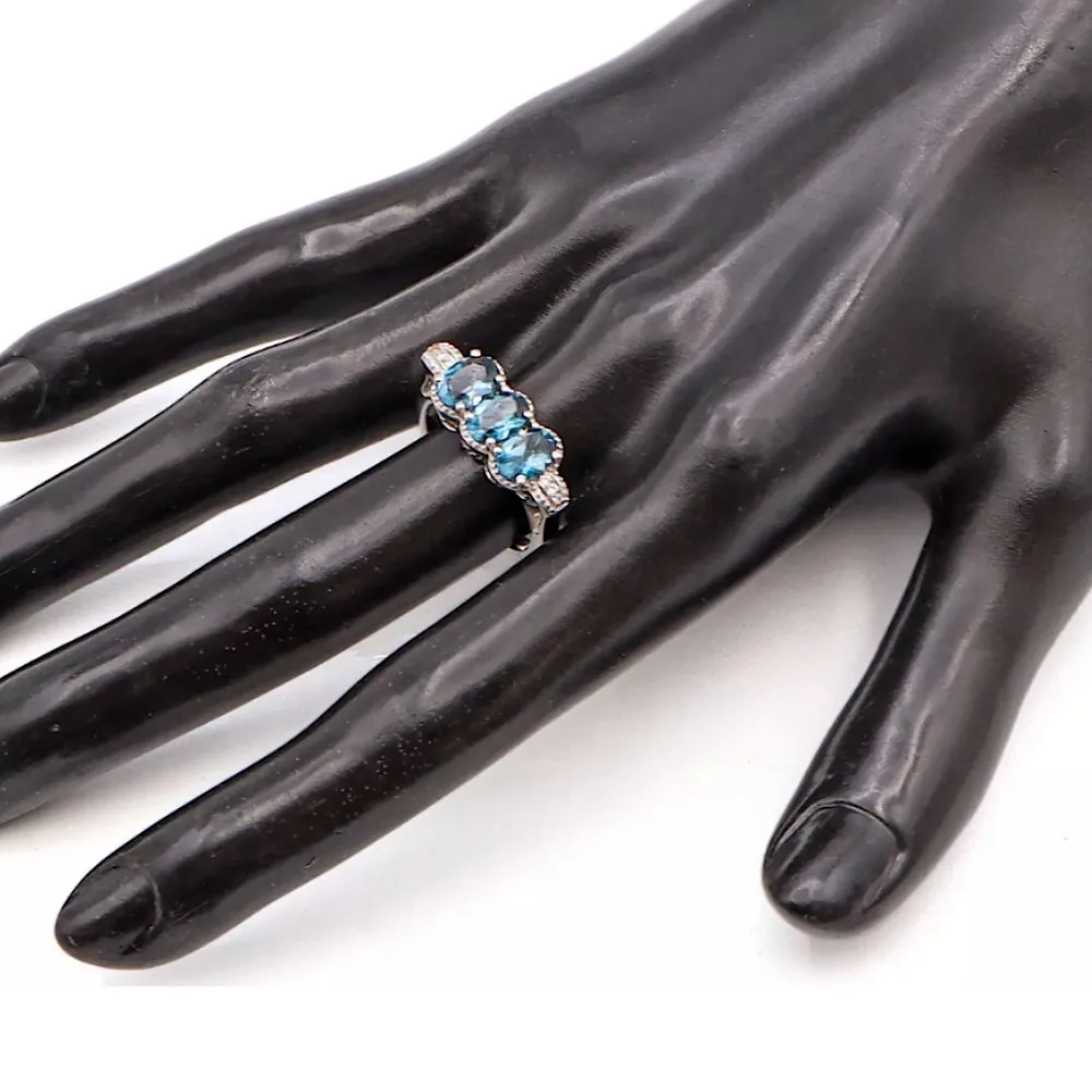 Blue Spinel Hoop Earrings & Ring Set Sz 8 Electroplated Rhodium Sterling Silver - Image 8