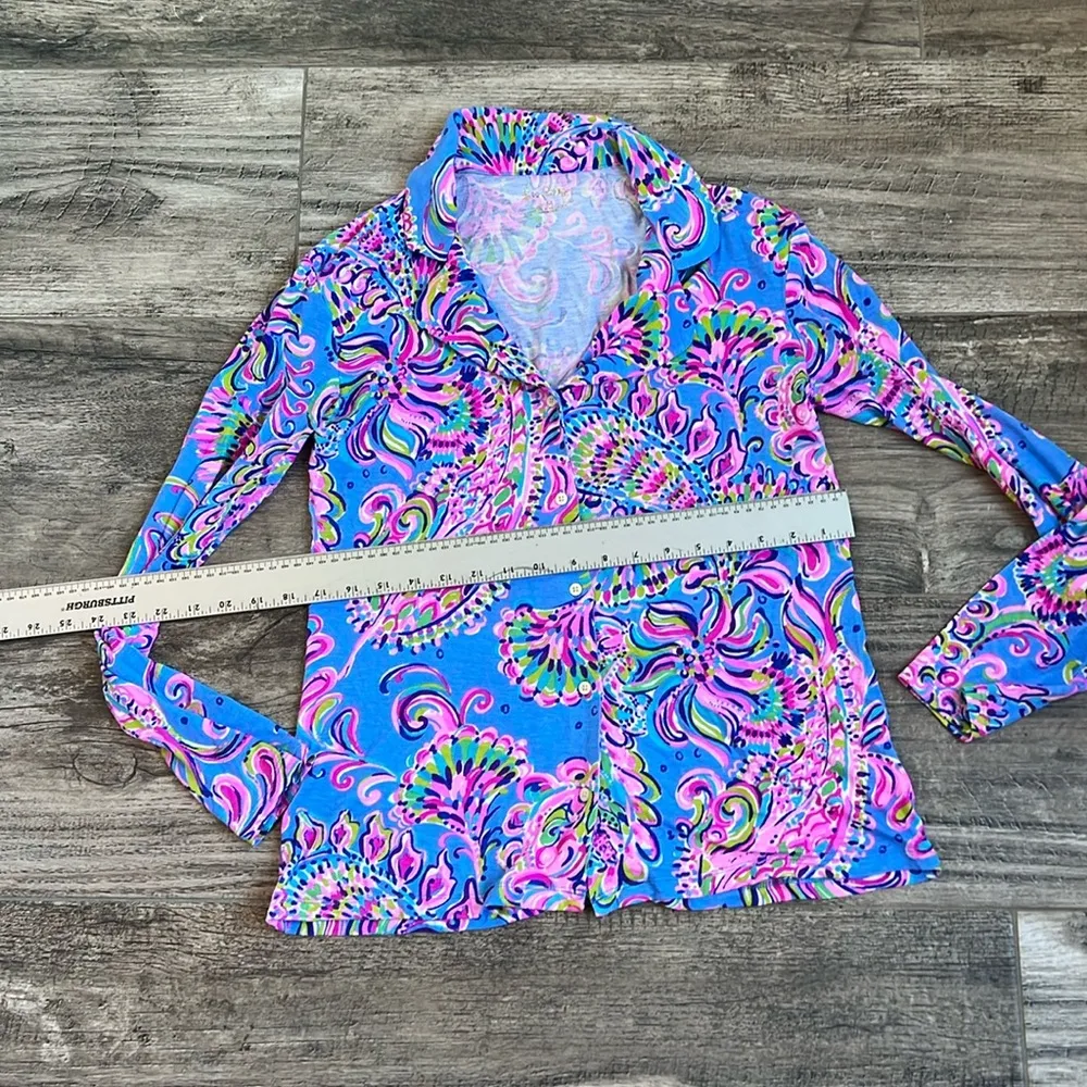 Lilly Pulitzer Sleepwear Pajama Top Womens Medium Pink Floral Button Down #172 - Image 2