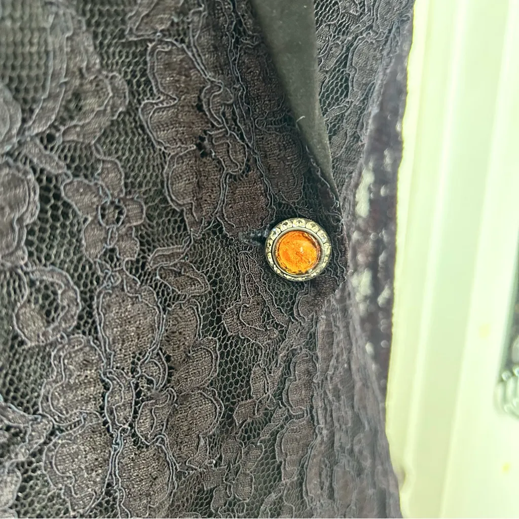 Patra Black Lace Blazer with Floral Pattern Size M - Image 2