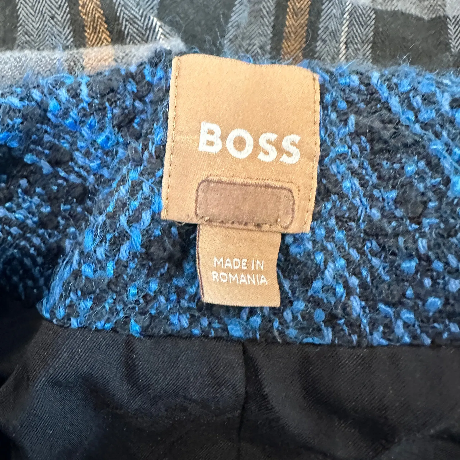 Hugo Boss Blue Tweed Blazer SIZE 6 Boucle Herringbone Cropped Old Money $500 - Image 10