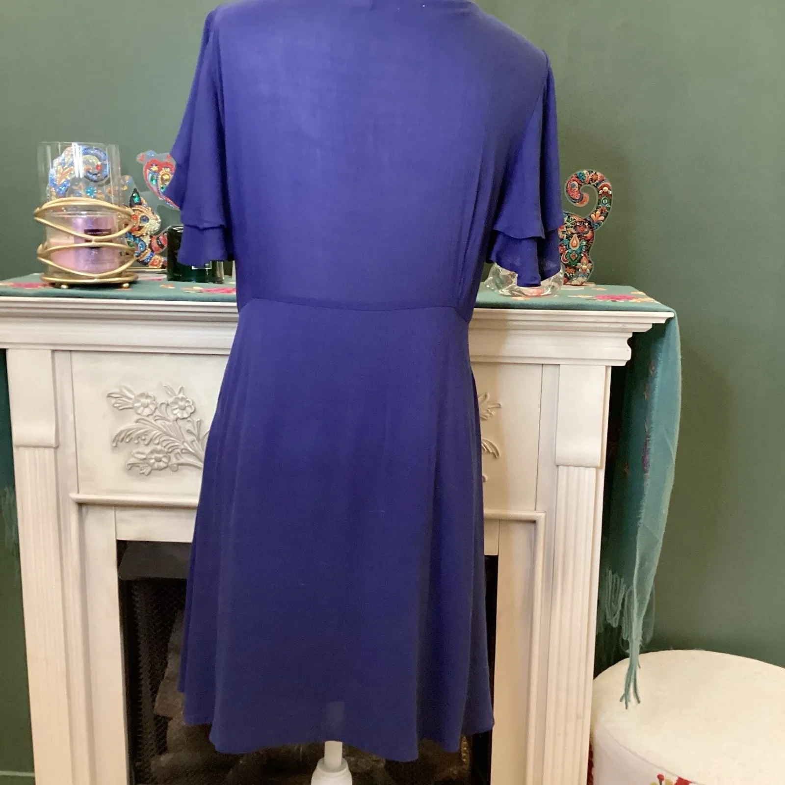 Chelsea & Violet Navy Blue Embroidered Button Up Dress With Ruffle Sleeves - Image 2