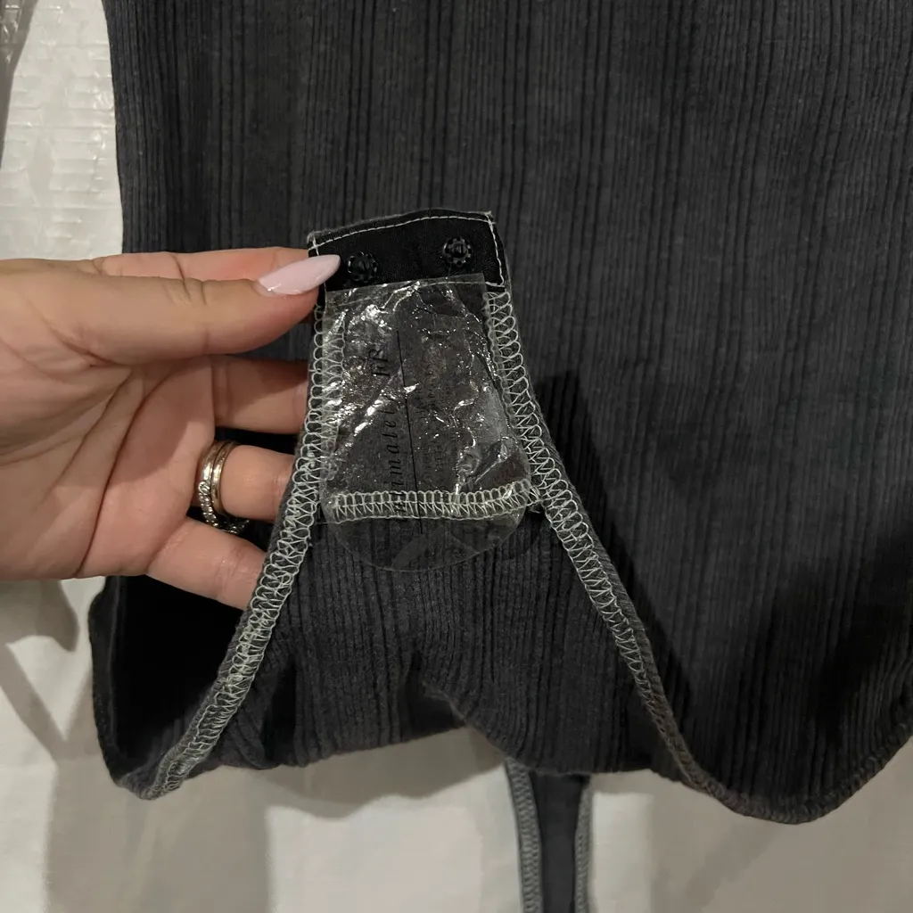 NEW Intimately Free People Gray Ribbed Tie Sleeve Bodysuit Size Small - Image 3