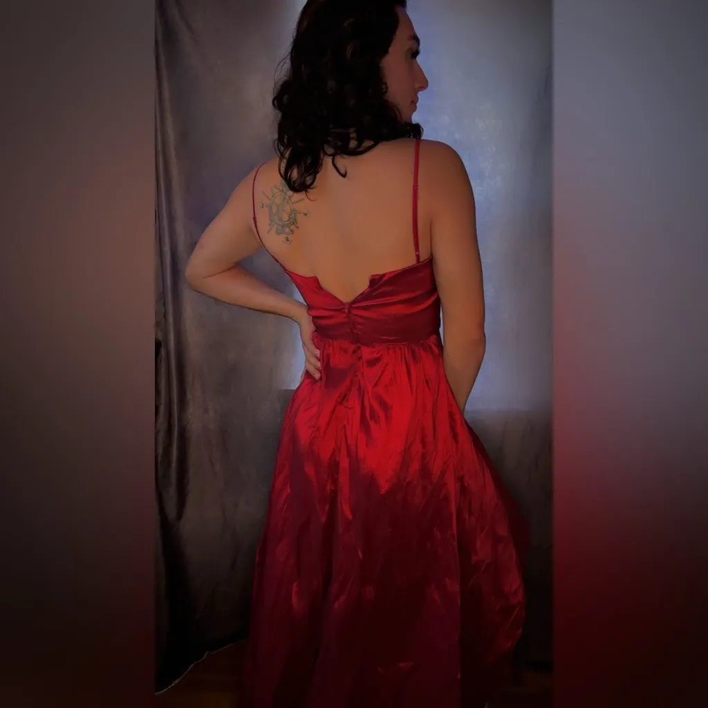 Elegant Red Shimmer High Low Dress - Image 2