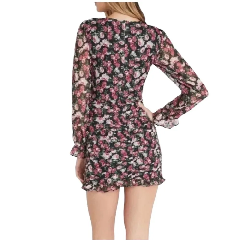 VICI X Fate Black Pink Floral Long Sleeve Ruched Mini Dress, Sz M - Image 2