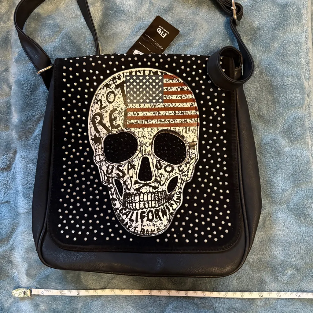 Skull Studded Black Looking Leather Crossbody - Image 3