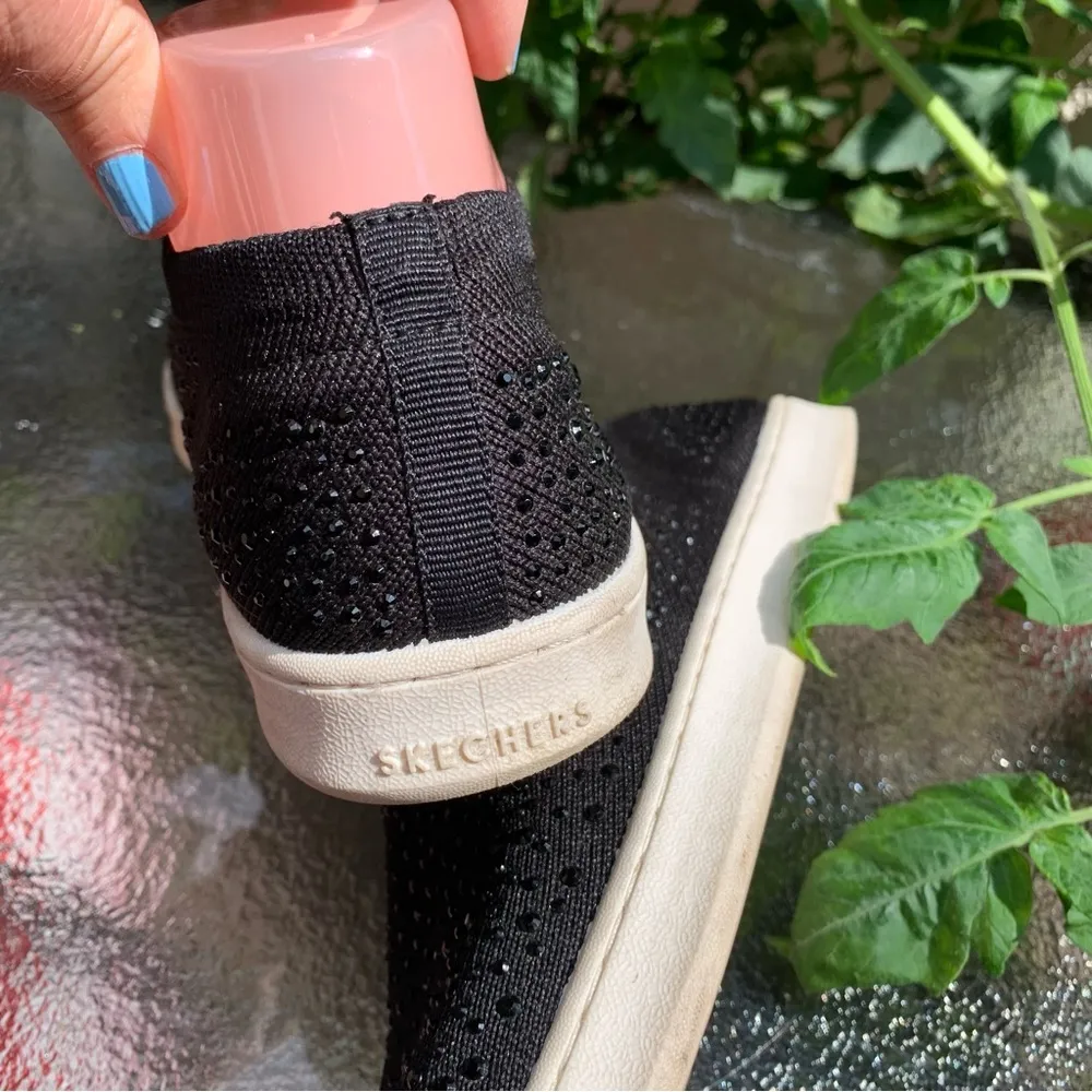 Skechers Street LA Poppy - Studded Affair Womens Knit Sneaker Black Size 8 Flats - Image 4