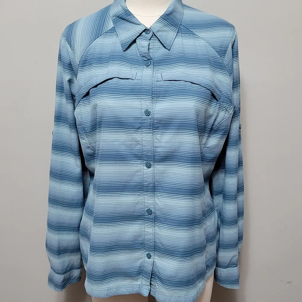 Columbia Silver Ridge Blue Plaid Long Sleeve Button Down Size XL - Image 2