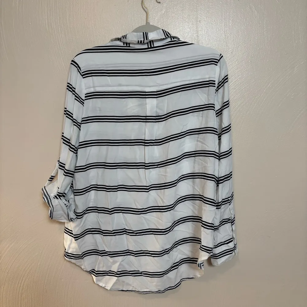 Beach Lunch Lounge Womens Gia Nautical Stripe Lace Up Top White Blue Size Medium - Image 4